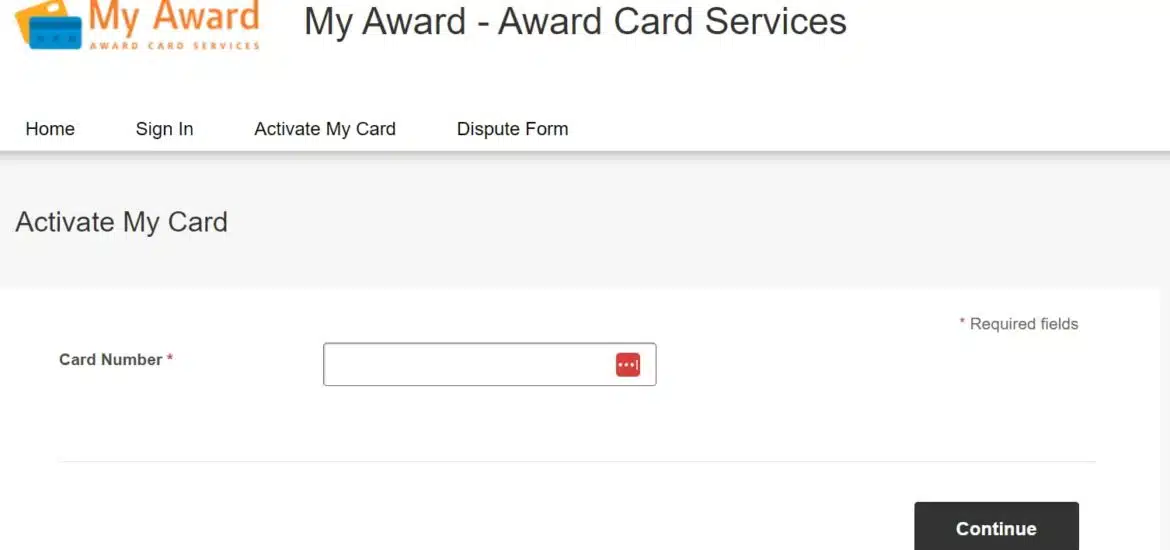 Activating Your My Award Card Services Card