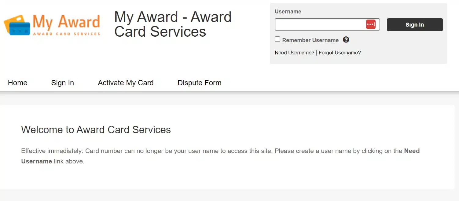 Setting Up Your Award Card Services Online Account